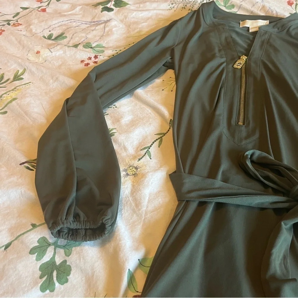 Michael Michael Kors Olive Green Belted Zip Front Dress Size XS